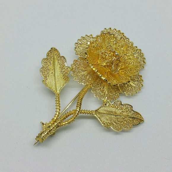 VTG sterling vermeil Portuguese filigree brooch - Picture 1 of 8